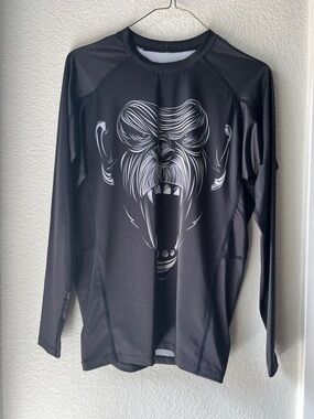 Men's Black Long-Sleeve Swim Rash Guard with Fierce Graphic